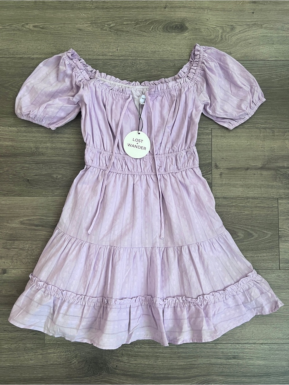 LOST + WANDER Puff Sleeve Mini Dress XS Pastel Purple Cottagecore Boho Summer